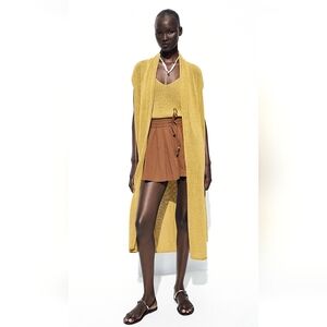 ZARA OIL/MUSTARD YELLOW LINEN BLEND LONG KNIT JACKET 💛💛💛